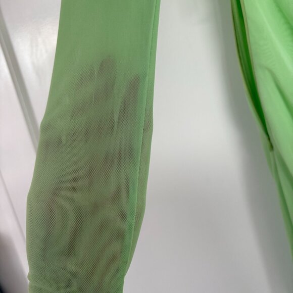 Self-Portrait Asymmetric Pencil Midi Dress Green Mesh Ruched Side Tie Mesh Long - Picture 5 of 11